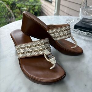 Embellished Leather Wedge Sandals